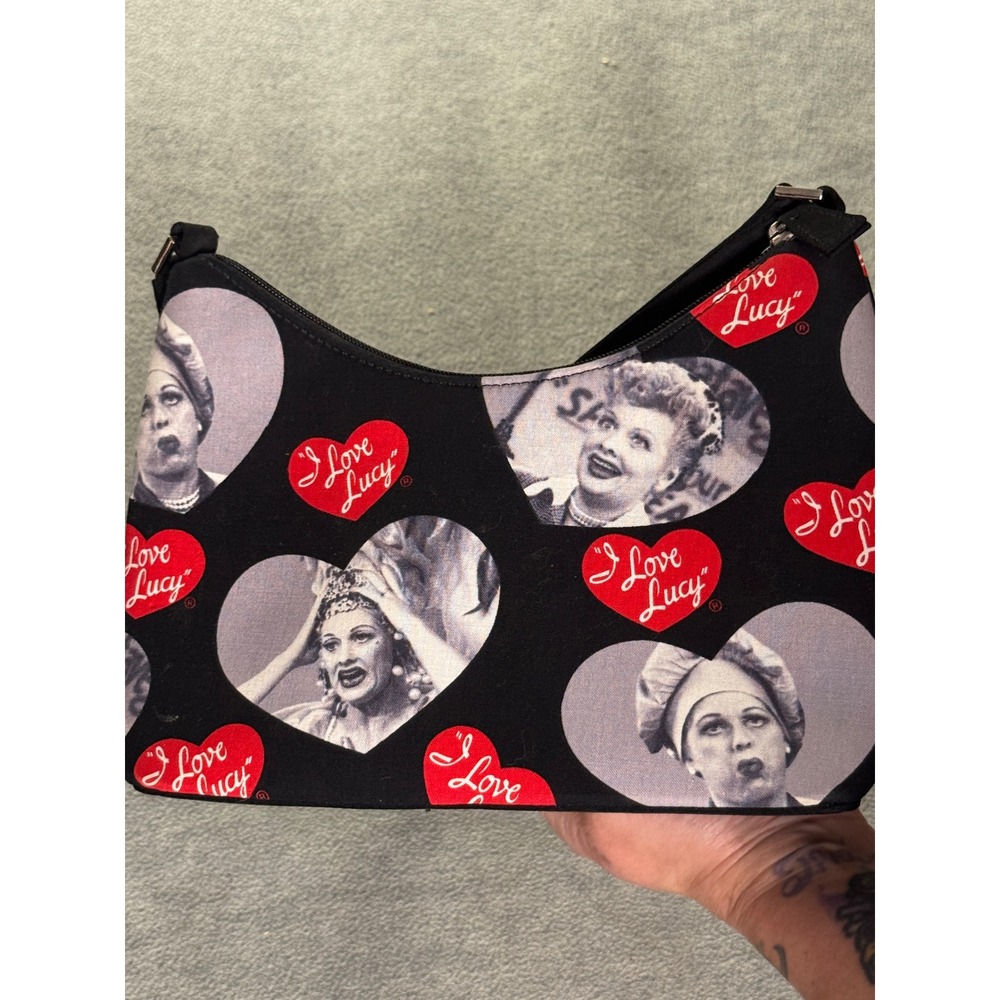 I Love Lucy Lucille Ball Small Shoulder Bag Black Red Gingham Heart Print